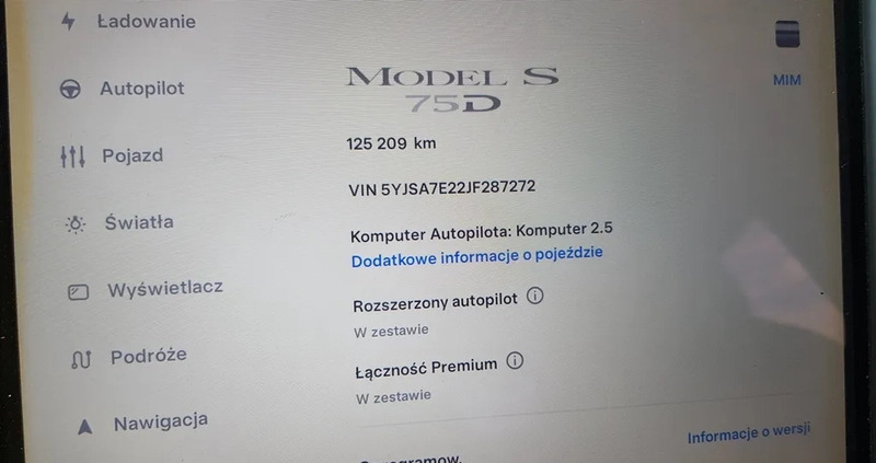 Tesla Model S cena 128700 przebieg: 125209, rok produkcji 2018 z Hrubieszów małe 379